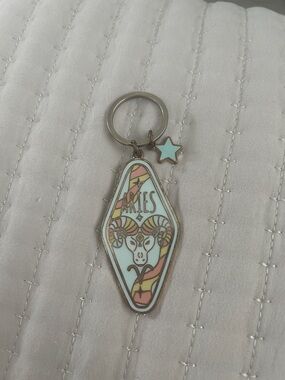 Aries Zodiac Keychain - Pastel Blue & Pink Star Charm